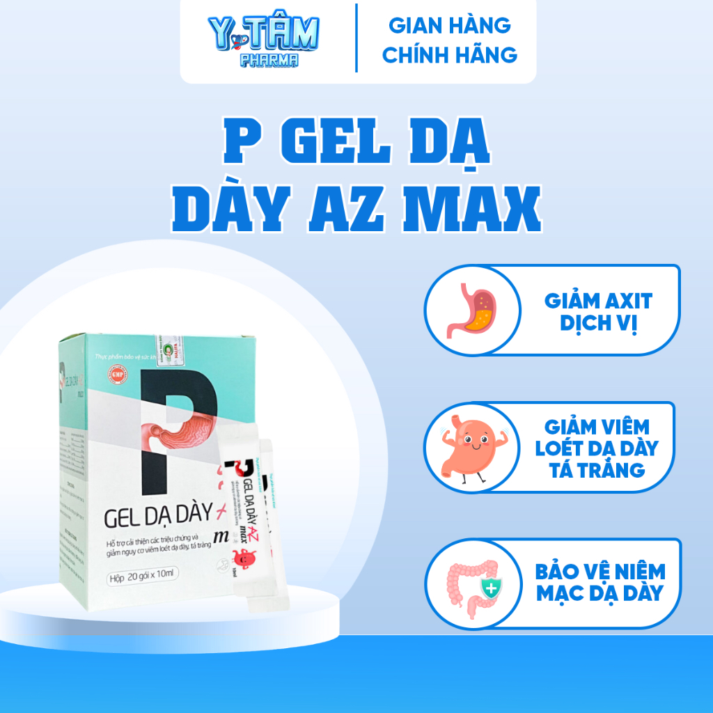 Chính Hãng Thực Phẩm Bảo Vệ Sức Khoẻ P Gel Dạ dày AZ Max Hỗ trợ Cải Thiện Giảm Viêm Loét Dạ Dày Tá T