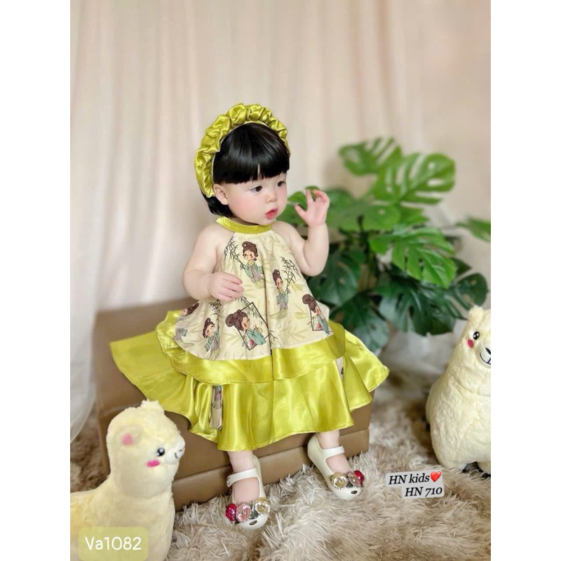 váy xốp cổ yếm cho bé gái
