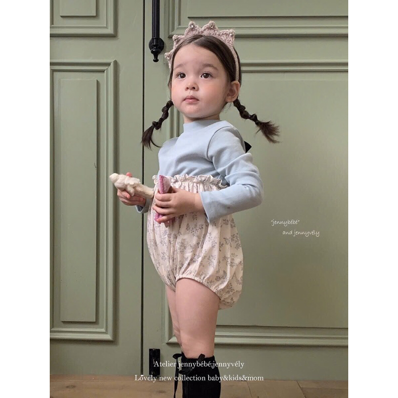Suit Jennybebe phối màu nơ lưng phong cách Hàn cho bé 6-14kg
