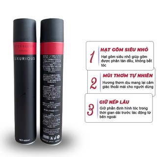 Gôm Xịt Tóc LUXURIOUS, Keo Xịt Tóc Chai Đen Đỏ Luxu 320ml