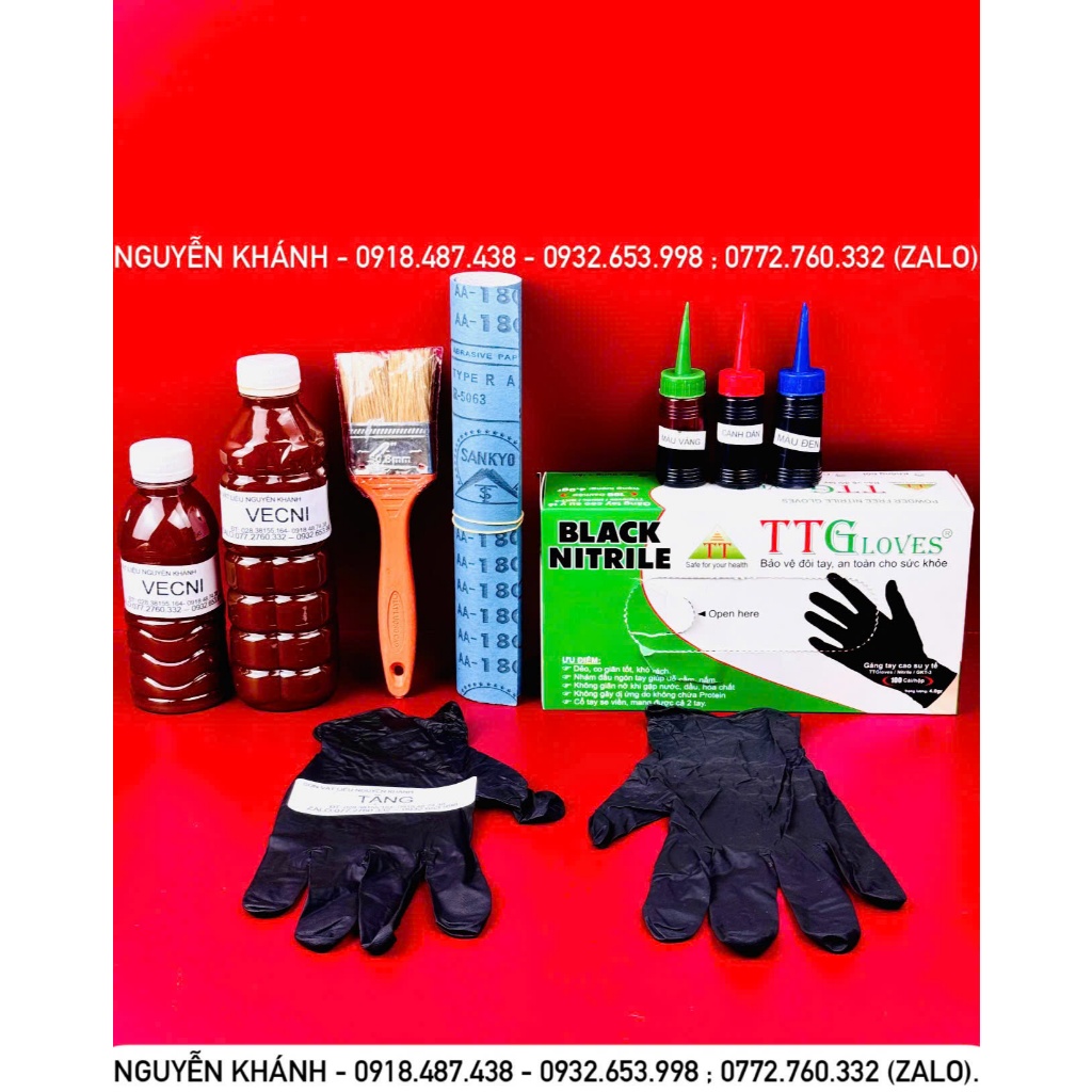 Combo vecni đánh bóng gỗ và màu ( cánh gián , vàng ,đen,xanh dương, xanh lá, cam, đỏ)