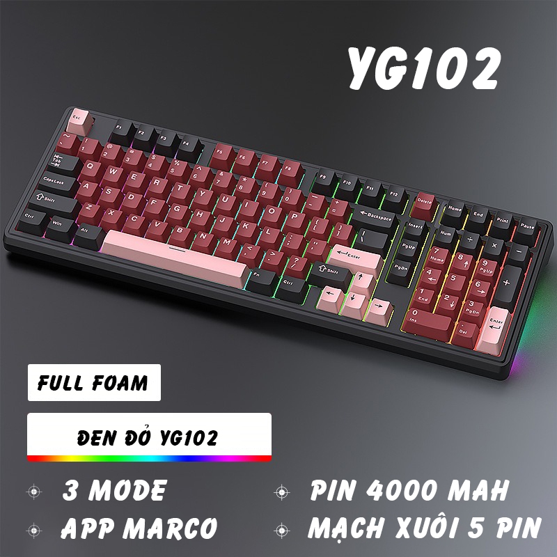 Bàn phím cơ không dây ATAS YG102 - 3 mode kết nối - LED RGB - Có App Marco - Mạch xuôi 5 Pin - Lube | BigBuy360 - bigbuy360.vn
