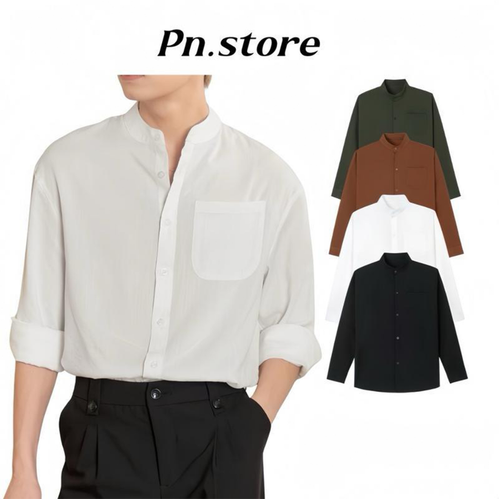 Áo Sơ Mi Nam PN STORE  Cổ Tàu Vải Đũi Dài Tay Form Suông Hàn Quốc Vải Mềm Mát SM-DUI-COTAU