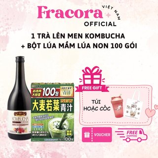 Trà Lên Men Kombucha Yuwa và  Bột mầm lúa mạch nguyên chất 100 gói Giúp Thanh Lọc Cơ Thể Nhật Bản