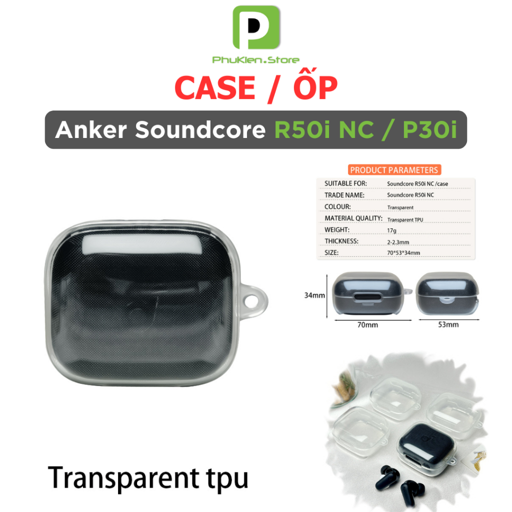 Case ốp bao silicone cho tai nghe Anker Soundcore R50i NC / P30i - Kèm móc khóa