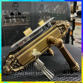  Khoá cửa tay gạt 23cm màu đồng rêu thân khoá inox chốt đồng 