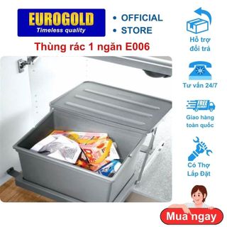 Thùng rác âm tủ gắn cánh E006 Eurogold, thùng rác đơn cao cấp chất liệu an toàn, nắp đậy kín