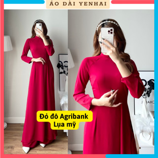 Áo Dài truyền thống màu đỏ đô Công Sở Agribank chất Lụa Mỹ co giãn | B10