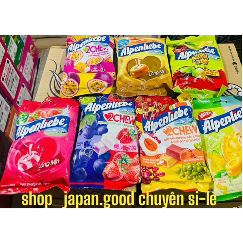 Kẹo Mềm Alpenliebe Dâu & Nho- Chanh dây-vị cà phê sữa-Trà sữa - dâu kem- caramen gói 87g,115g, 220g 