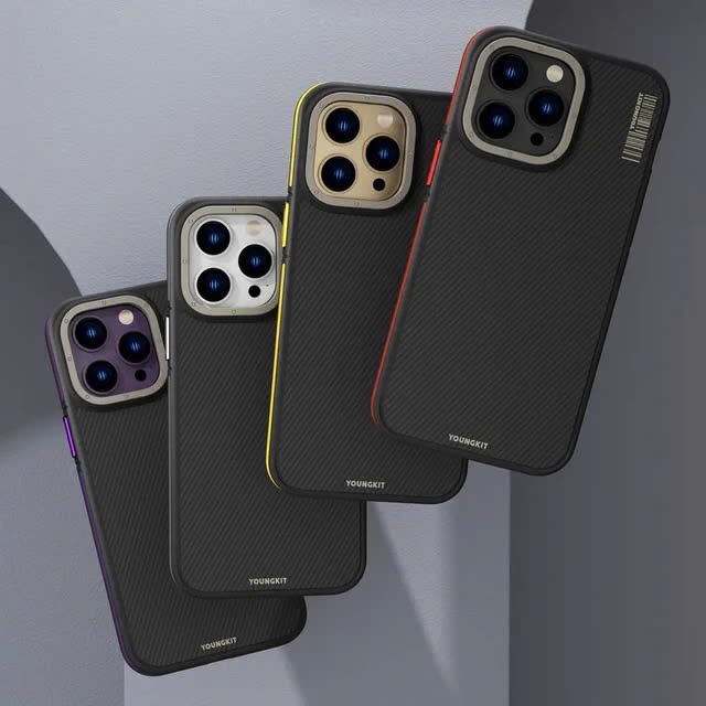 Ốp lưng IPhone 15 Pro Max YOUNGKIT 600D sợi Kevlar hỗ trợ sạc không dây chống sốc chống vân tay