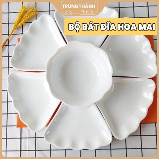 Bộ bát đĩa hoa mặt trời 7 món thắp hương gia tiên nhựa an toàn bền size đại Trung Thành Plastic