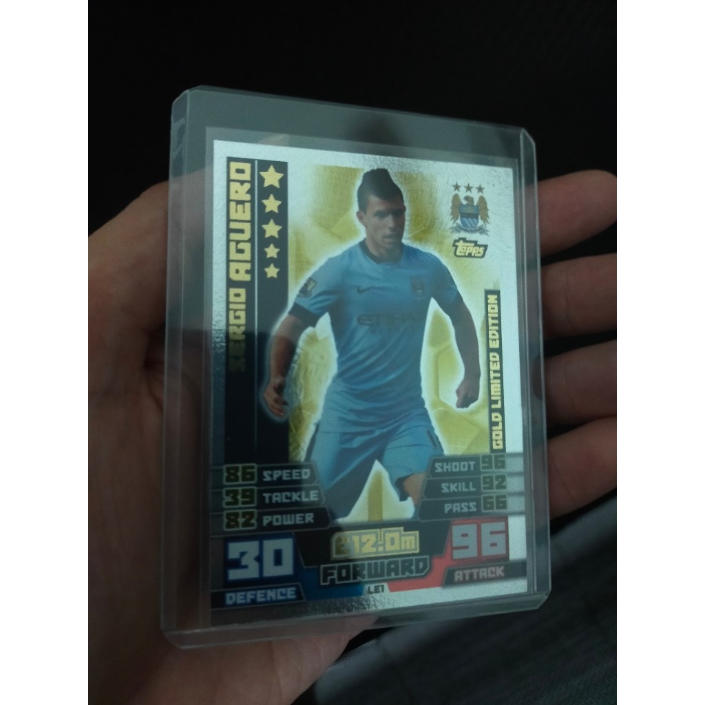 Thẻ Bóng Đá Topps Match Attax 14/15 EXTRA ( bản EXTRA ) Sergio Aguero Gold Limited Edition - Manches