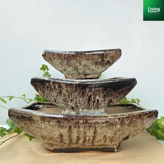 Chậu trồng cây gốm Bát Tràng hình thuyền hỏa biến có lỗ thoát nước trồng lan,cây cảnh Living Decor