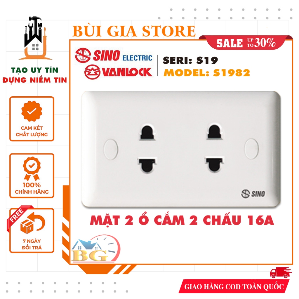 Mặt 2 ổ cắm 2 chấu 16A S1982 (Sino S19)