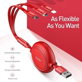 Dây sạc rút 3 đầu Baseus - cáp sạc 3 in 1 micro usb type c đa năng