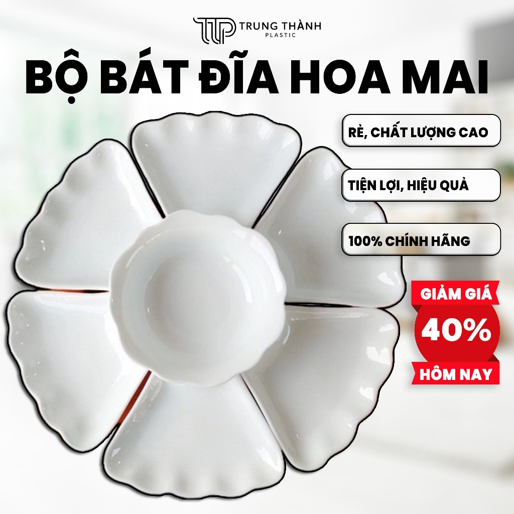Bộ bát đĩa hoa mặt trời 7 món thắp hương gia tiên nhựa an toàn bền size đại Gia Dụng Trung Thành