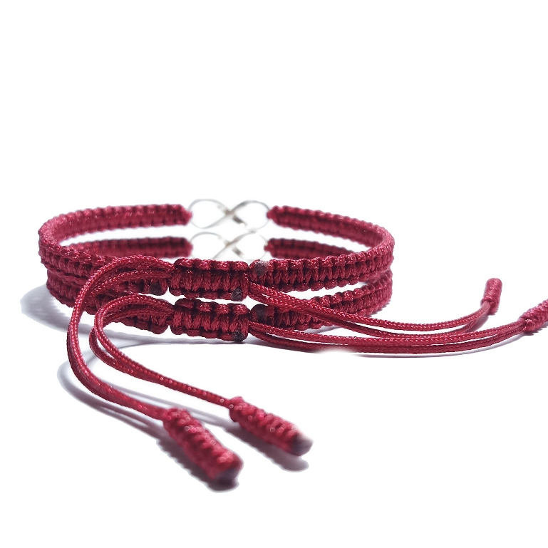 Vòng tay may mắn dây chỉ đỏ đô bện handmade charm bạc hình vô cực tình duyên bình an - DIY TUỆ LÂM | BigBuy360 - bigbuy360.vn