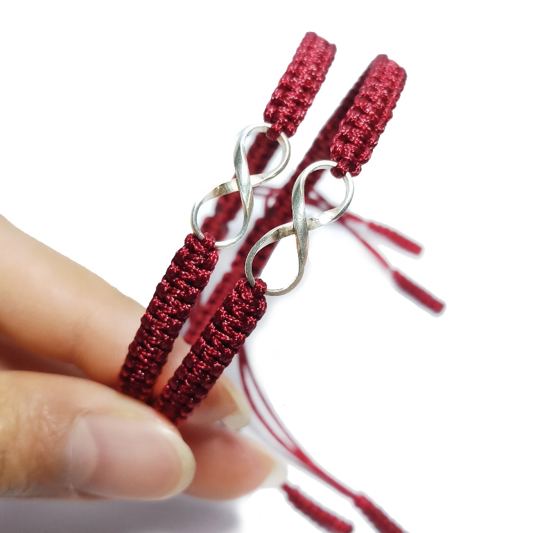 Vòng tay may mắn dây chỉ đỏ đô bện handmade charm bạc hình vô cực tình duyên bình an - DIY TUỆ LÂM | BigBuy360 - bigbuy360.vn