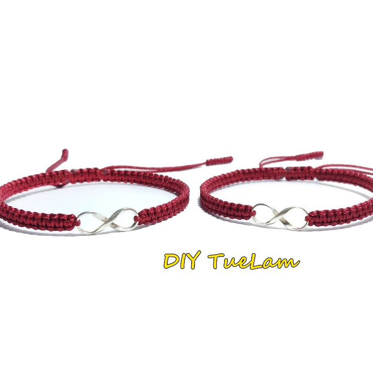 Vòng tay may mắn dây chỉ đỏ đô bện handmade charm bạc hình vô cực tình duyên bình an - DIY TUỆ LÂM | BigBuy360 - bigbuy360.vn