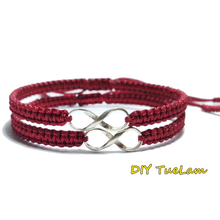 Vòng tay may mắn dây chỉ đỏ đô bện handmade charm bạc hình vô cực tình duyên bình an - DIY TUỆ LÂM | BigBuy360 - bigbuy360.vn