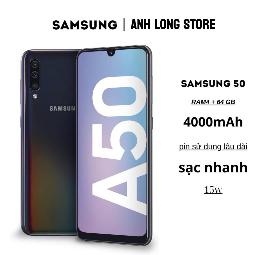 Điện thoại Samsung Galaxy A50 RAM 4G/64G (mất vân tay)TÂN TRANG LẠI NHƯ MỚI