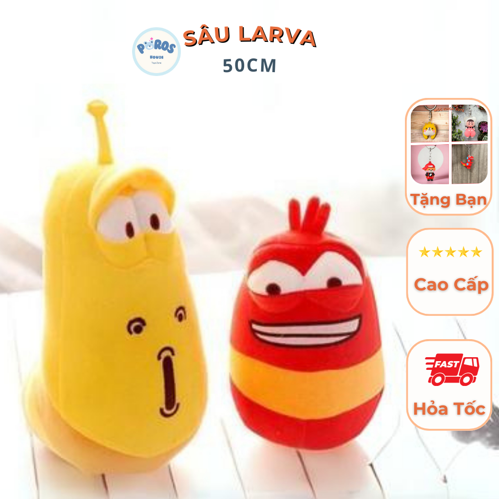 Gấu bông sâu larva, Sâu Larva Đỏ, Sâu Larva vàng, Gấu bông cute cao cấp 50cm