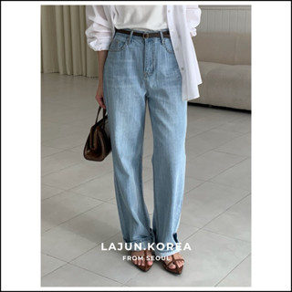 [LAJUN KOREA] Quần Jeans Ống Suông Dài Windy Lưng Cao Chất Mềm Nhẹ Tôn Dáng Hàn Quốc
