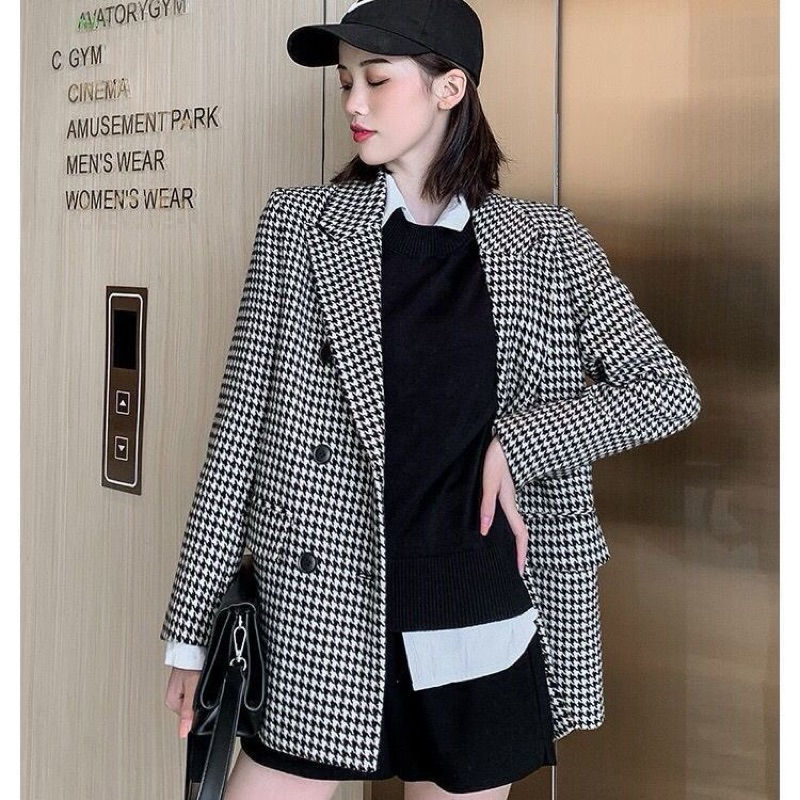 (ORDER) Áo khoác dạ blazer màu đen đính cúc có túi chuẩn form 2 lớp có độn vai (có ảnh thật)