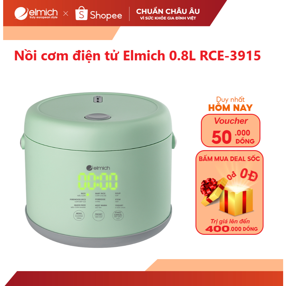  Mã ELBSJBP03 giảm 12% đơn 500K  Nồi cơm điện tử Elmich 0.8L RCE-4023915 