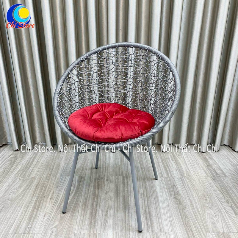 ghế ngồi decor ban công chung cư sân vườn chill màu xám