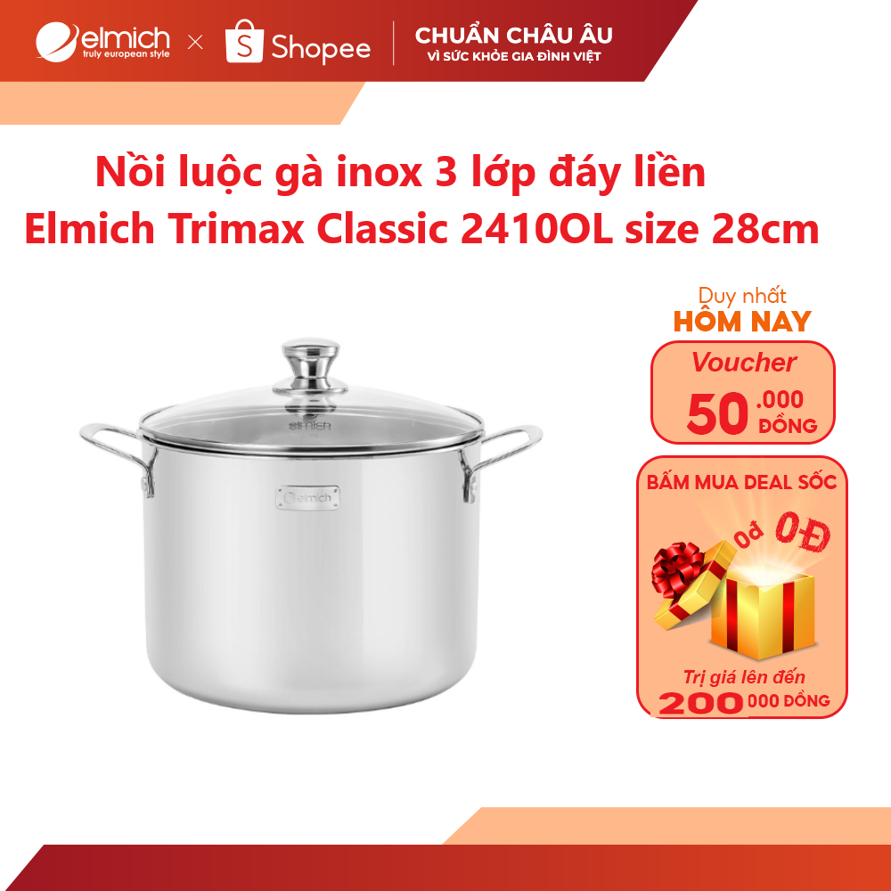 [LIFEMCMBP4 -12% đơn 250K] Nồi luộc gà Inox 3 lớp đáy liền Elmich Trimax Classic 28cm | BigBuy360 - bigbuy360.vn