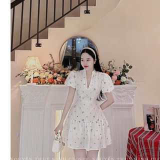 ✨2 LỚP✨Đầm hoa cổ V xoè bèo 2 lớp