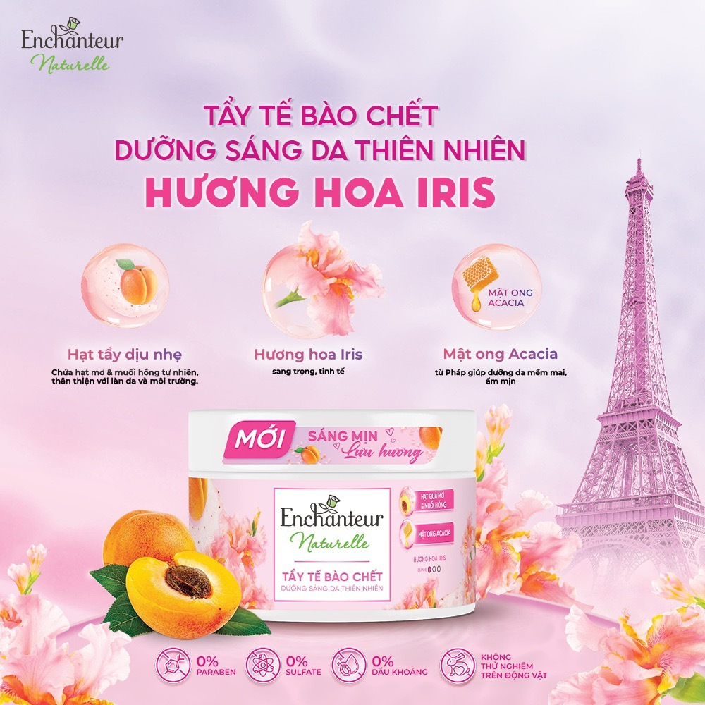 [MỚI] Tẩy tế bào chết dưỡng sáng da thiên nhiên Pháp Enchanteur Naturelle với Hạt quả mơ, Muối hồng & Mật ong 250g | BigBuy360 - bigbuy360.vn