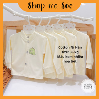 Áo dài tay thu đông cotton nỉ hàn Himom phong cách Hàn Quốc, nền trắng kem cho bé trai bé gái 3-9kg mesocshop