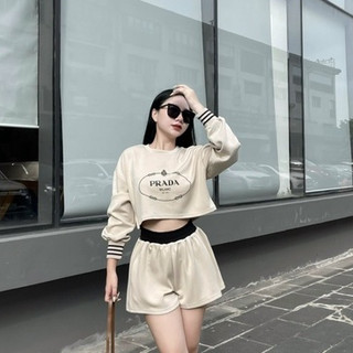 Set áo nỏ lửng bo chun phối quần short