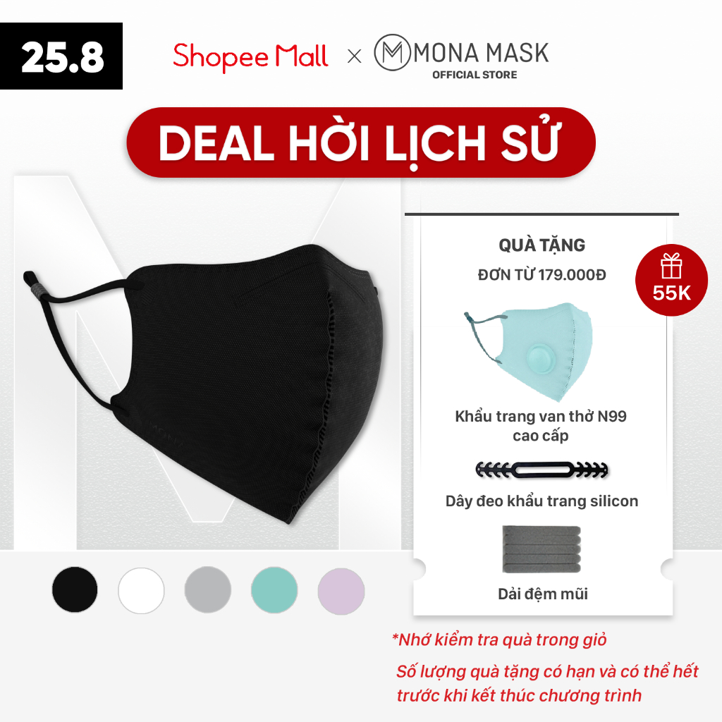 Túi 5 Chiếc Khẩu Trang Bảo Hộ 3D Mona Tiêu Chuẩn N95 Chống Uv Công Nghệ Lọc Nano Ngăn 95% Hạt Bụi Siêu Mịn Tái Sử Dụng