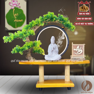 Thác Khói Trầm Hương Tượng Quan Âm , Di Lặc , Thích Ca , Địa Tạng , A Di Đà Có Đèn Led Tròn Trang Trí  Đế Đốt Trầm Hương