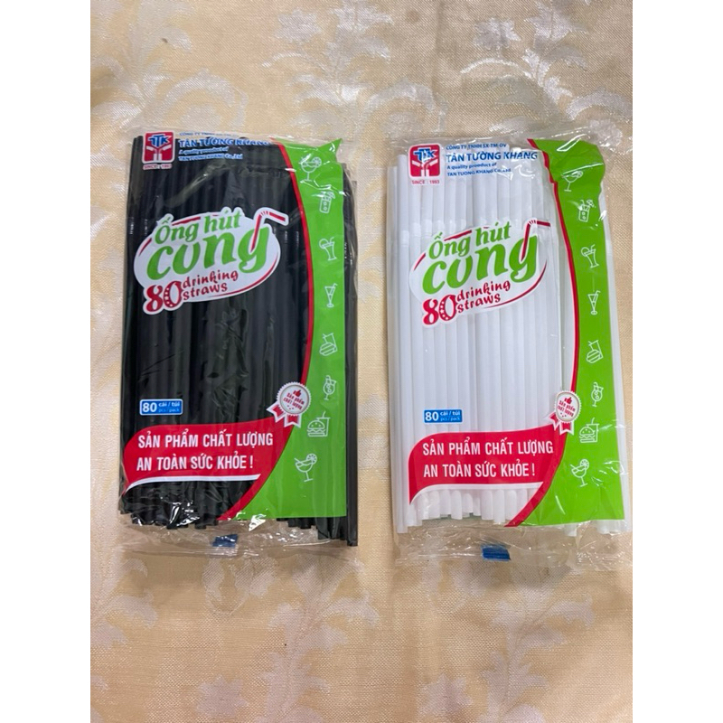 [SỈ GIÁ RẺ] ỐNG HÚT CONG TRẮNG ĐEN - 1 bịch 80 ống
