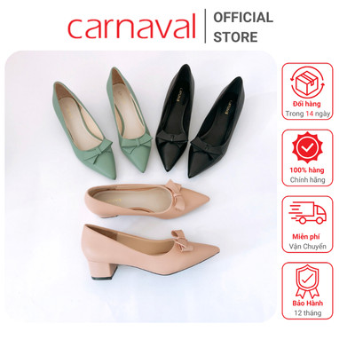 Giày cao gót mũi nhọn đính nơ Carnaval siêu xinh gót vuông cao 4cm - VS62