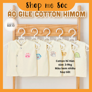 Áo gile thu đông cotton nỉ Hàn Himom phong cách Hàn Quốc, nền trắng kem cho bé trai bé gái 3-9kg mesocshop