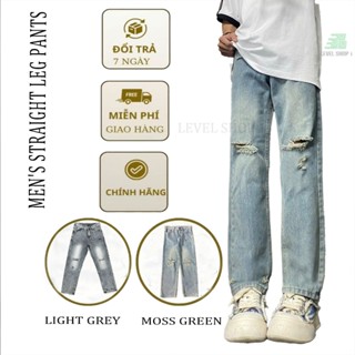 Quần Jean baggy Nam nữ Bagy Form Suông Ống Suông Wash Rách Phong Cách Màu Rêu Bạc và Xám Sáng
