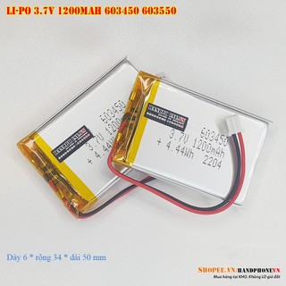  Pin Li-Po 3.7V 1200mAh 603450 603550  Li-Polyme  cho loa Bluetooth Định vị GPS Camera hành trình loại 2 dây,3 dây 