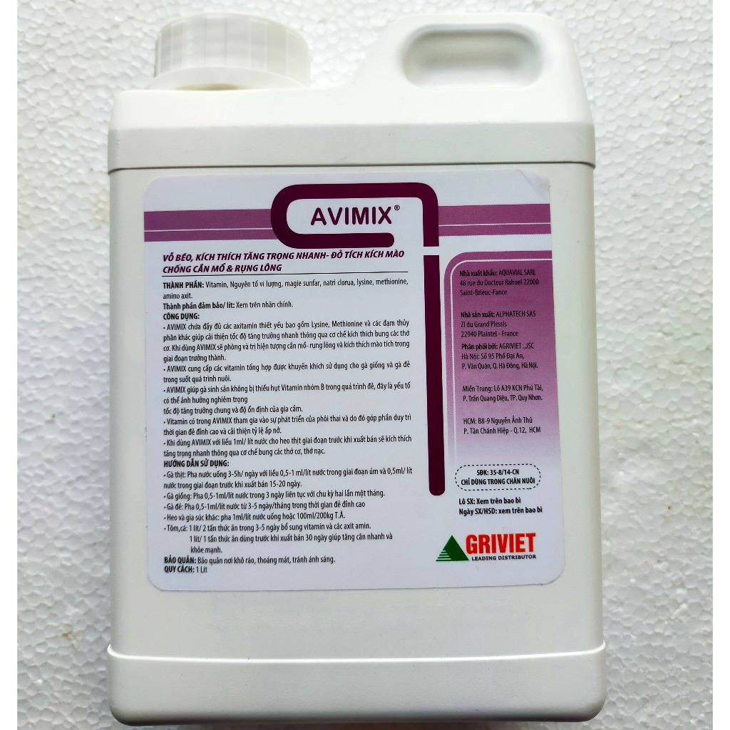 1 lít AVIMIX SIÊU VỖ BÉO Kích tăng trọng nhanh, đỏ tích, kích mào, chống cắn mổ, rụng lông