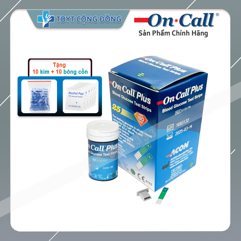 Hộp (25 que, 50 que) thử đường huyết On Call Plus, Hàng chính hãng ACON