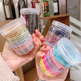 Set 100 Dây Thun Cột Tóc Đơn Giản, Thun cột tóc có hộp đựng