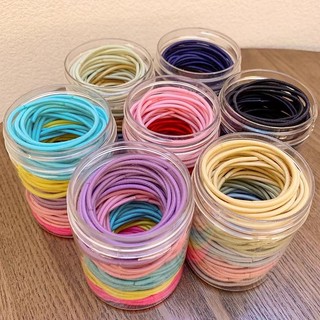 Set 100 Dây Thun Cột Tóc Đơn Giản, Thun cột tóc có hộp đựng