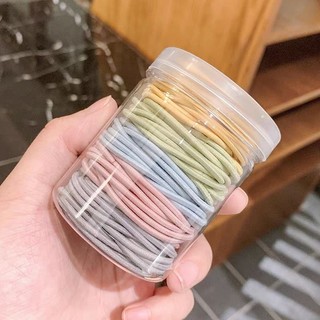 Set 100 Dây Thun Cột Tóc Đơn Giản, Thun cột tóc có hộp đựng