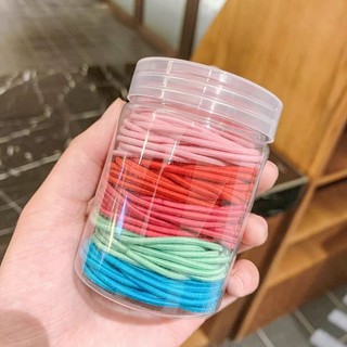 Set 100 Dây Thun Cột Tóc Đơn Giản, Thun cột tóc có hộp đựng