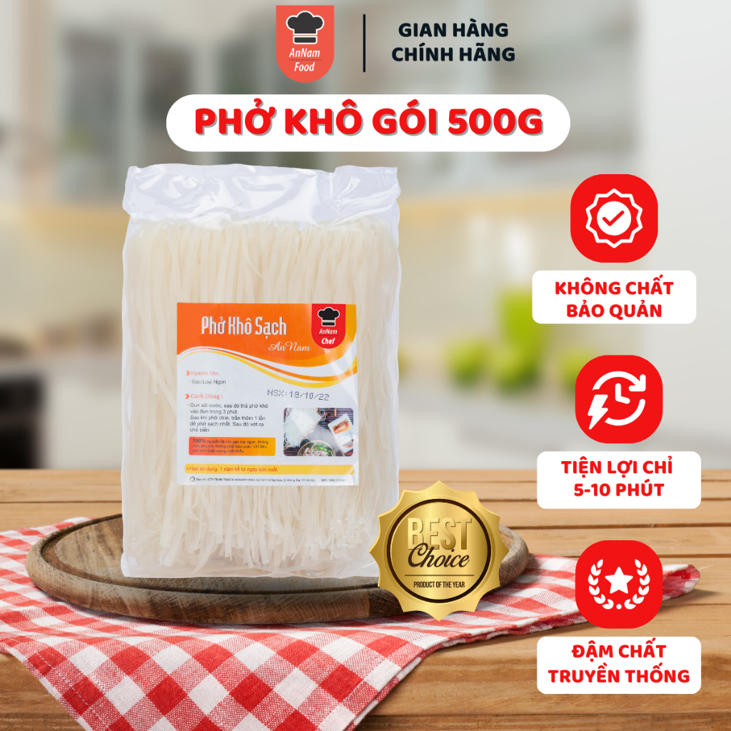 Phở Khô AnnamFood siêu sạch 500g không chất bảo quản, tiện lợi nấu phở tại nhà, đảm bảo vệ sinh an toàn thực phẩm