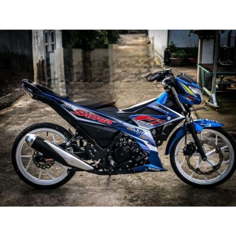 tem rời satria xanh phối trắng đỏ, tem 3 lớp cao cấp siêu bền